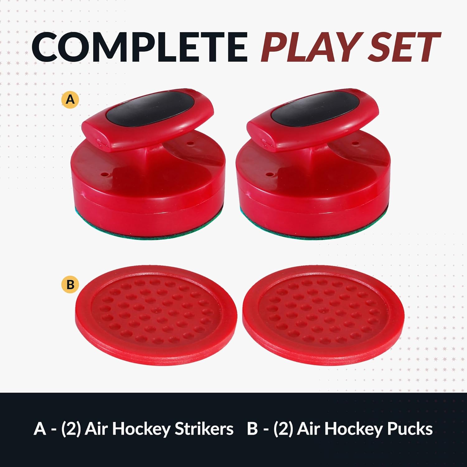 Hathaway Pro-Series Air Hockey Pucks and Strikers Set for Family Game Room - with Ergonomic 4-in Strikers, 3-in ABS Pucks, Felt Bottoms & Chip-Resistant Design - Red Finish