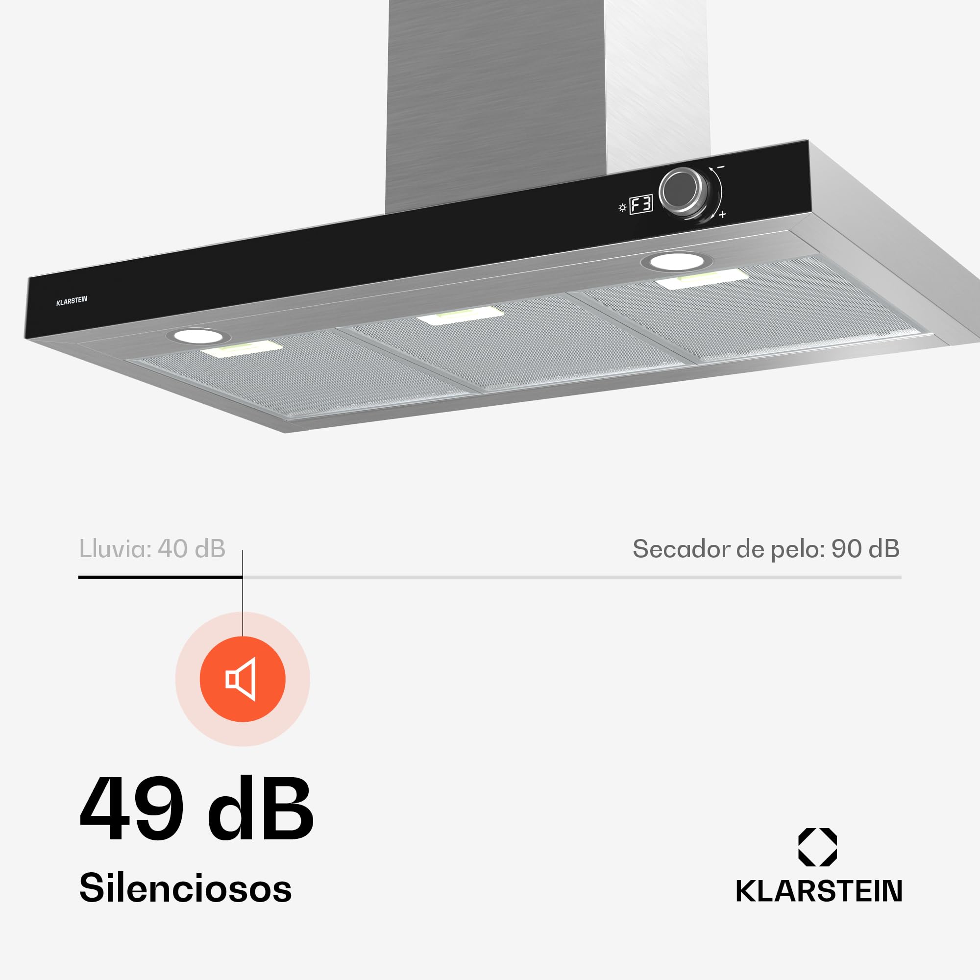 Klarstein Airnova Campana Extractora - 90Cm, 628 M³/H, A++ Eficiencia, LED 6500K, Silenciosa 68 Db, Acero Inoxidable, Recirculación & Extracción