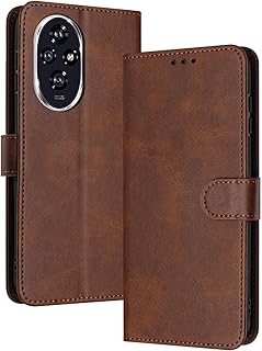 جراب حماية قابل للطي من الجلد الصناعي مع حامل مغناطيسي وحامل للكروت، جراب حماية مضاد للصدمات وبصمات الأصابع لموبايل هونر 200 من بان اكس كيس (لون بني)