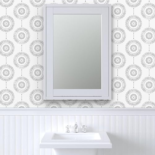 Miniatura 9 de Spoonflower Papel tapiz para despegar y pegar, diseño geométrico bohemio, círculos de piedra negra, abstracto, neutro, personalizado, removible