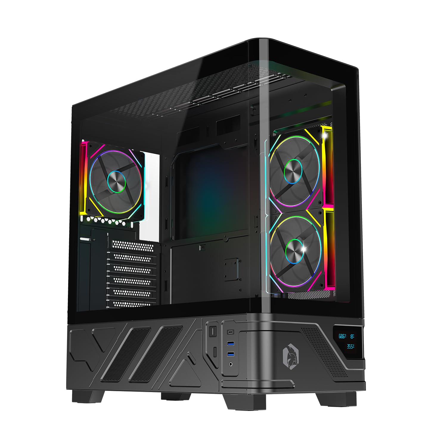 Empire Gaming ECM252 - Caja para PC Gaming Media Torre - Pantalla Digital integrada (Temperatura CPU/GPU, RPM) - 3 Ventiladores ARGB - Compatible con ATX, Micro-ATX, ITX - USB C (Negro)