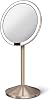 simplehuman ST3010 12cm Sensor Mirror Fold, Light Up Makeup Magnifying Mirror, 10x Magnification, Includes Padded Travel Case, LED Tru-Lux Light System, Rechargeable, Rose Gold Stainless Steel