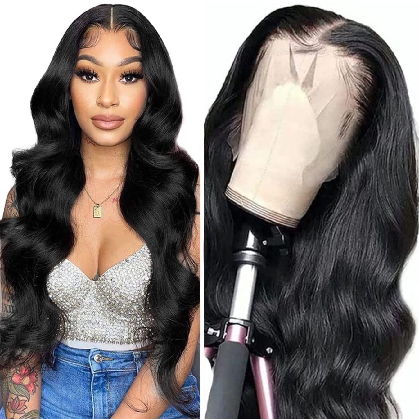 13x4 Lace Front 12A Premium Human Hair Wig 180% Density Body Wave, Brazilian Remy Hair Lace Frontal Wig Pre Plucked with Baby Hair for Women 30 inch (Natural Color #1B)
