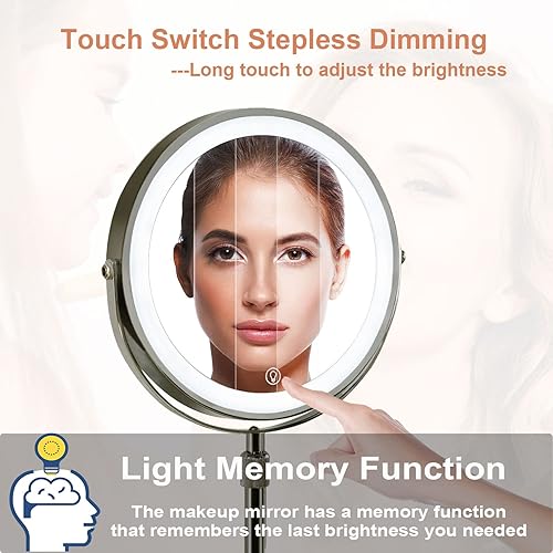 Miniatura 4 de Espejo de maquillaje iluminado de 8 pulgadas, espejo de aumento de altura ajustable con luces, 10 espejos de aumento de escritorio con base plegable