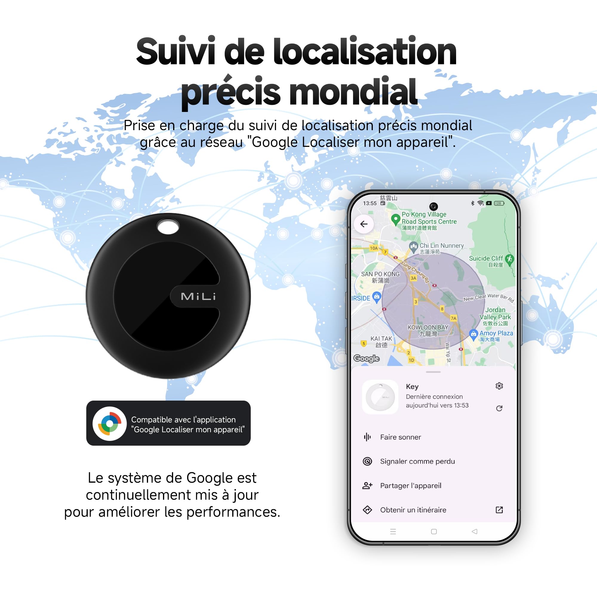 MiLi MiTag Traceur Localisateur D’Objets Bluetooth, Fonctionne avec l’app Google Localiser (Uniquement Android), Batterie Remplaçable, IP67 Imperméable, pour Les clés/Portefeuilles/valises, 4-Pack