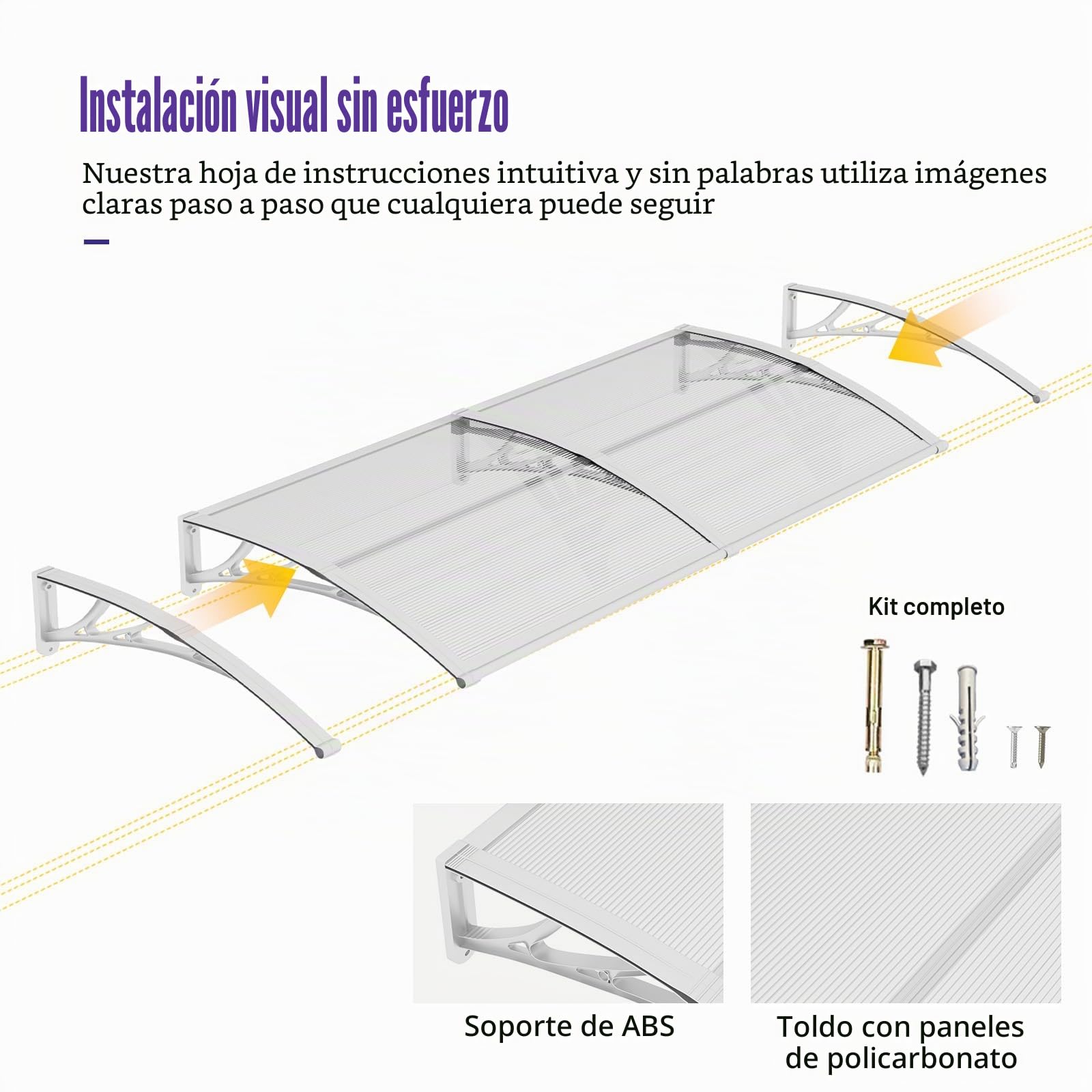Marquesina Puerta Exterior 80 x 120 cm – Marquesina Exterior de Policarbonato con Soportes de ABS, Protección contra Lluvia, Nieve y Rayos UV para Puerta, Ventana y Terraza