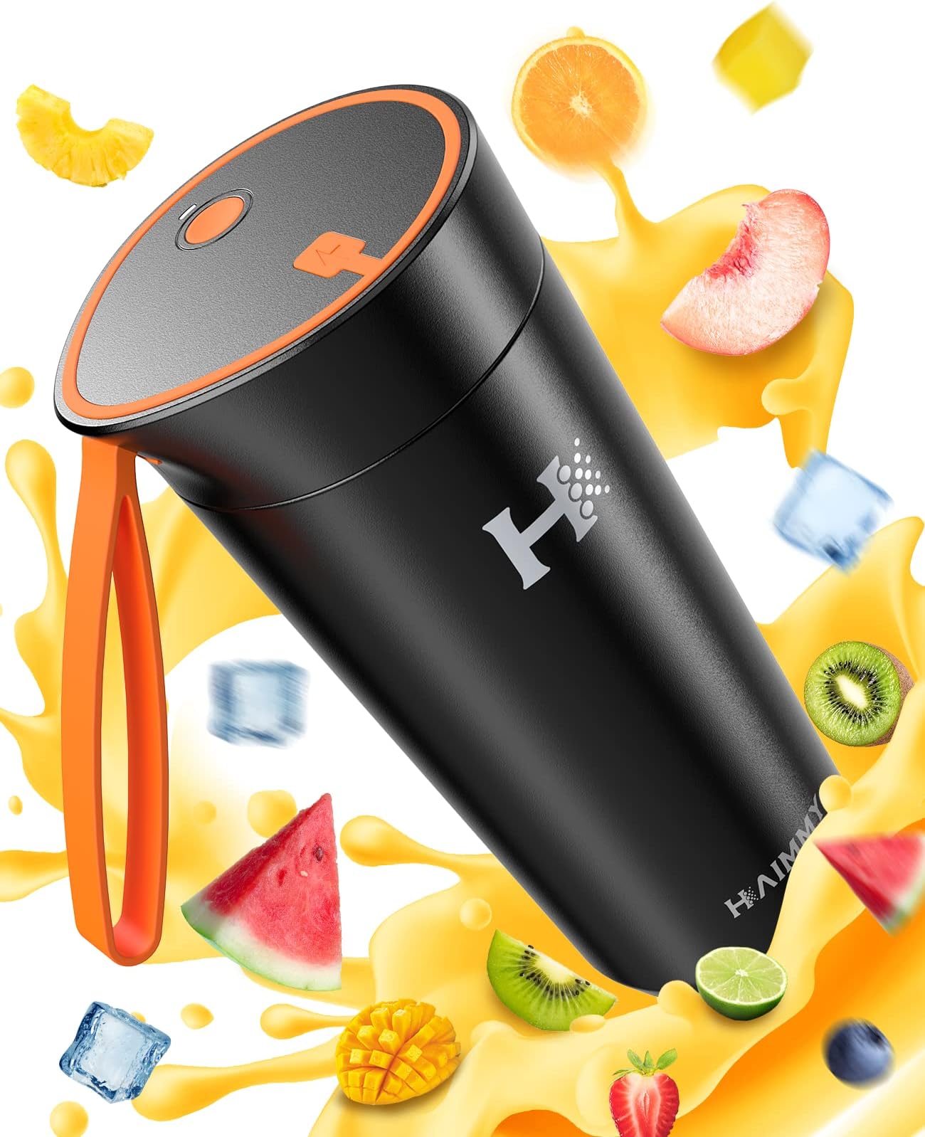 Portable Blender, Haimmy Stainless Steel Travel Blender for Shakes and Smoothies, Type C USB Rechargeable Personal Smoothie Blender, Keep Cold and Fresh Blender Cup for Baby Food, Gym (Black)