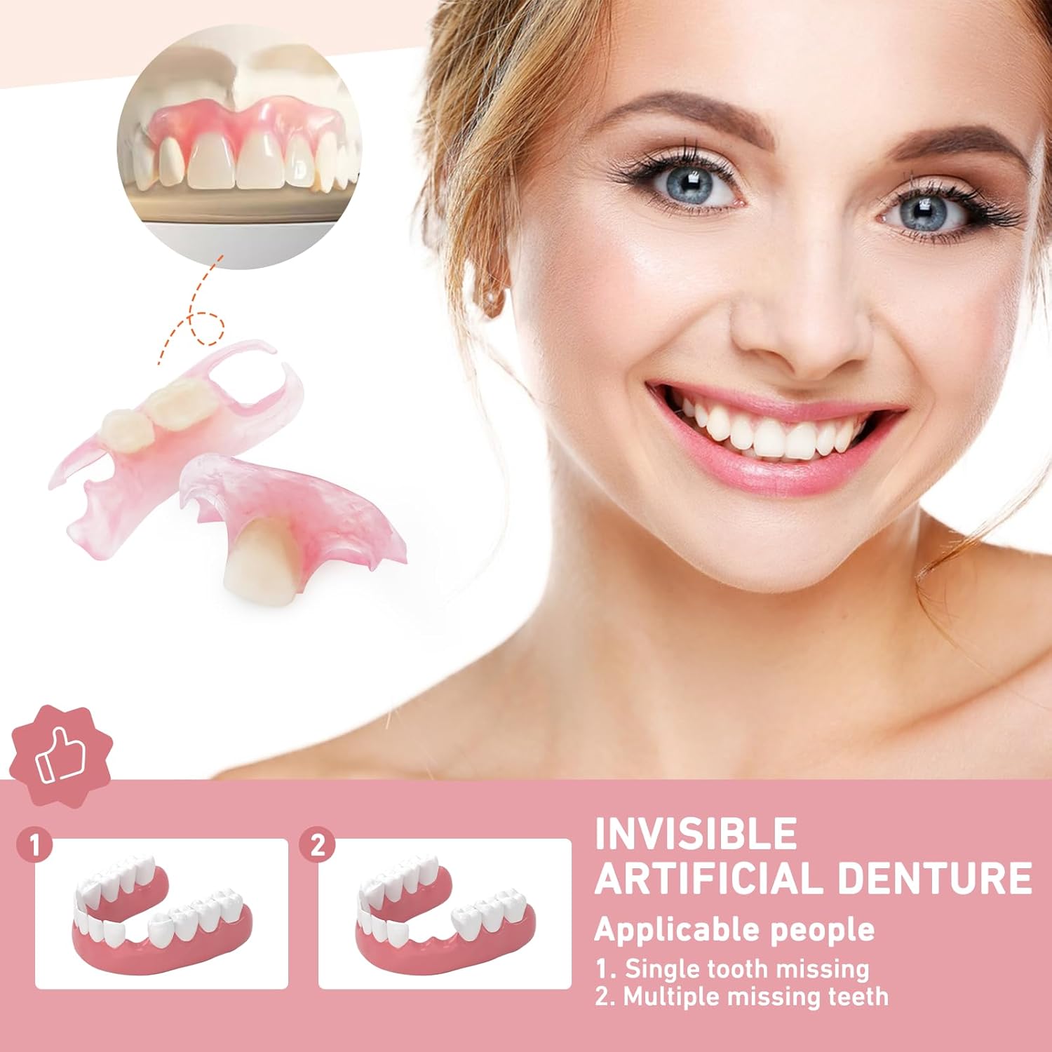 Custom Partial Dentures – Personalized Removable Denture Set for Missing Teeth | 1–6 Tooth Replacement with Storage Case | Natural Look & Comfortable Fit (1 Tooth)