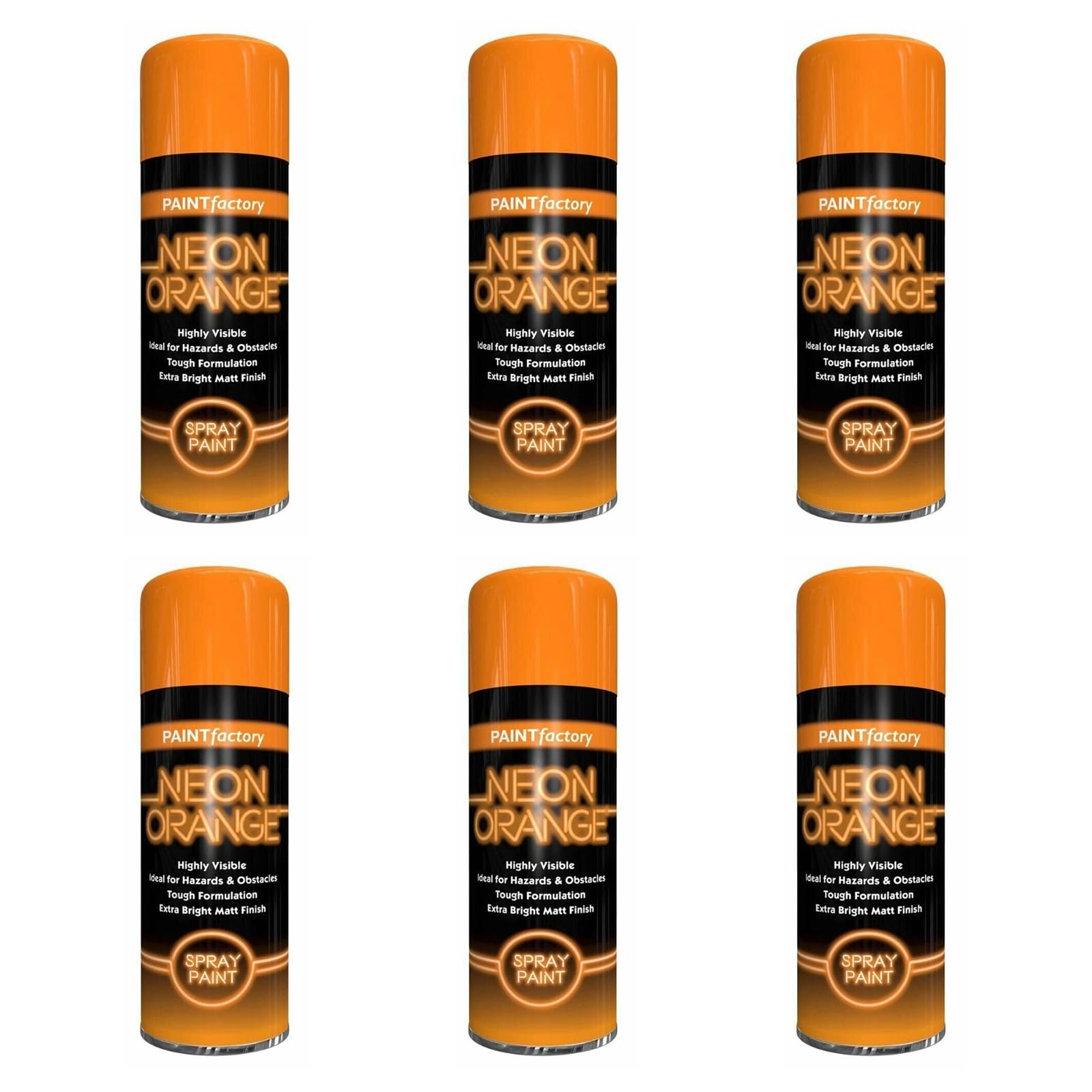 HOCHSTE® Paint Factory Fluorescent Spray Paint, Fast Dry Aerosol Paint for Wood, Metal, Plastic & More, Bright Neon Finish for Craft Projects & Decorative Use, 200ml, (Neon Orange, Set of 6)