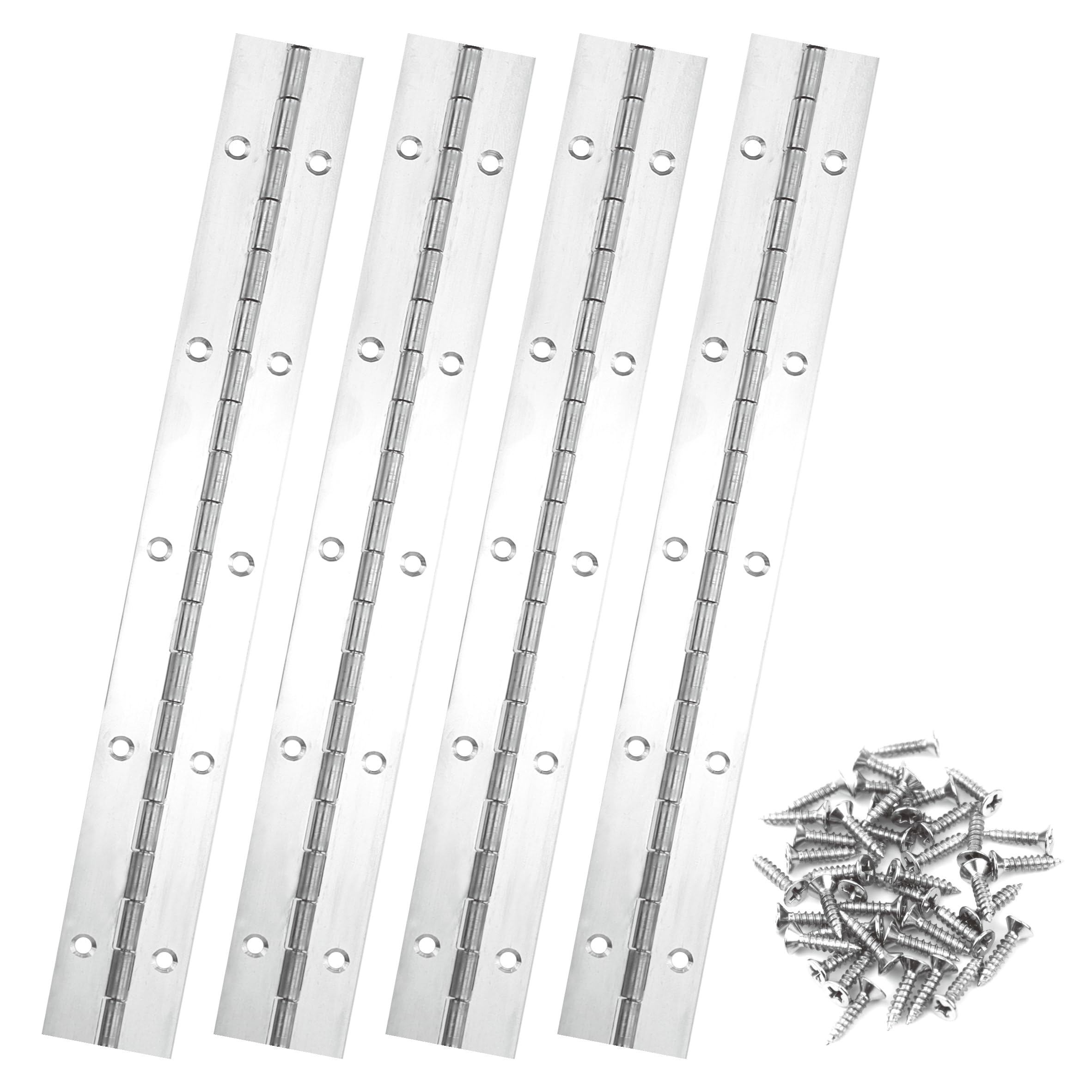 4PCS 10 Inch Sliver Piano Hinges Heavy Duty Stainless Steel 304 Continuous Hinge with Holes Metal Cabinet Hinge 0.4" Leaf Thickness, 1.2" Open Width, 1/8" Pin Diameter