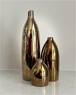 Gold Vase Set - Ceramic Vases Home Decor, Modern Decorative Vase for Flo...