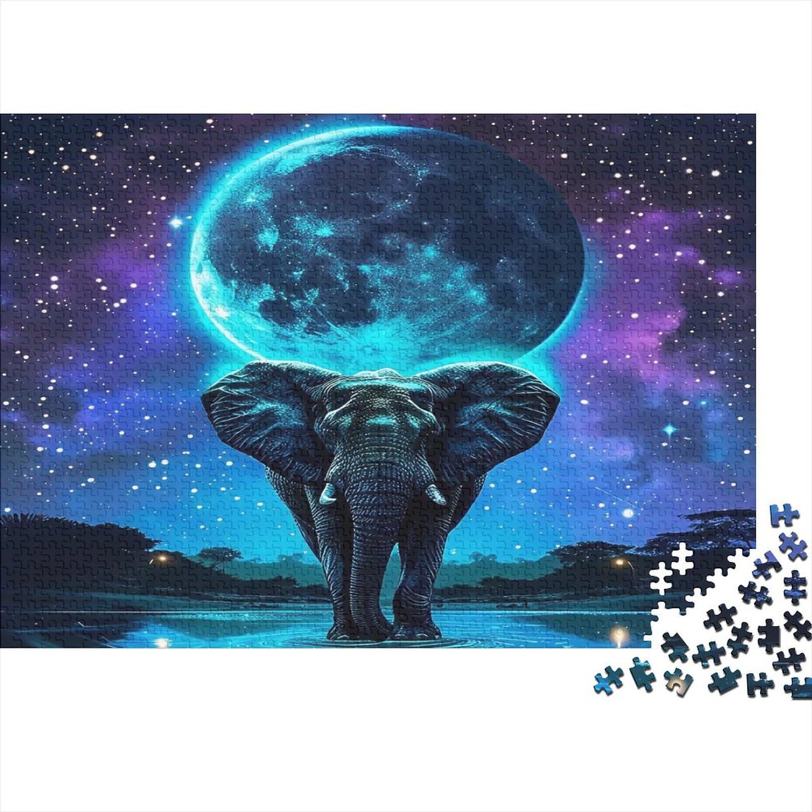 Happy Elephants Bathing in Forest Stream Jigsaw Puzzles Puzzle for Adults Kids. 1000 Piece Great Gifts Challenge Toy Educational Games Home Decoration for Adults& Kids Age 14 Years Up 38x26cm/1000pcs