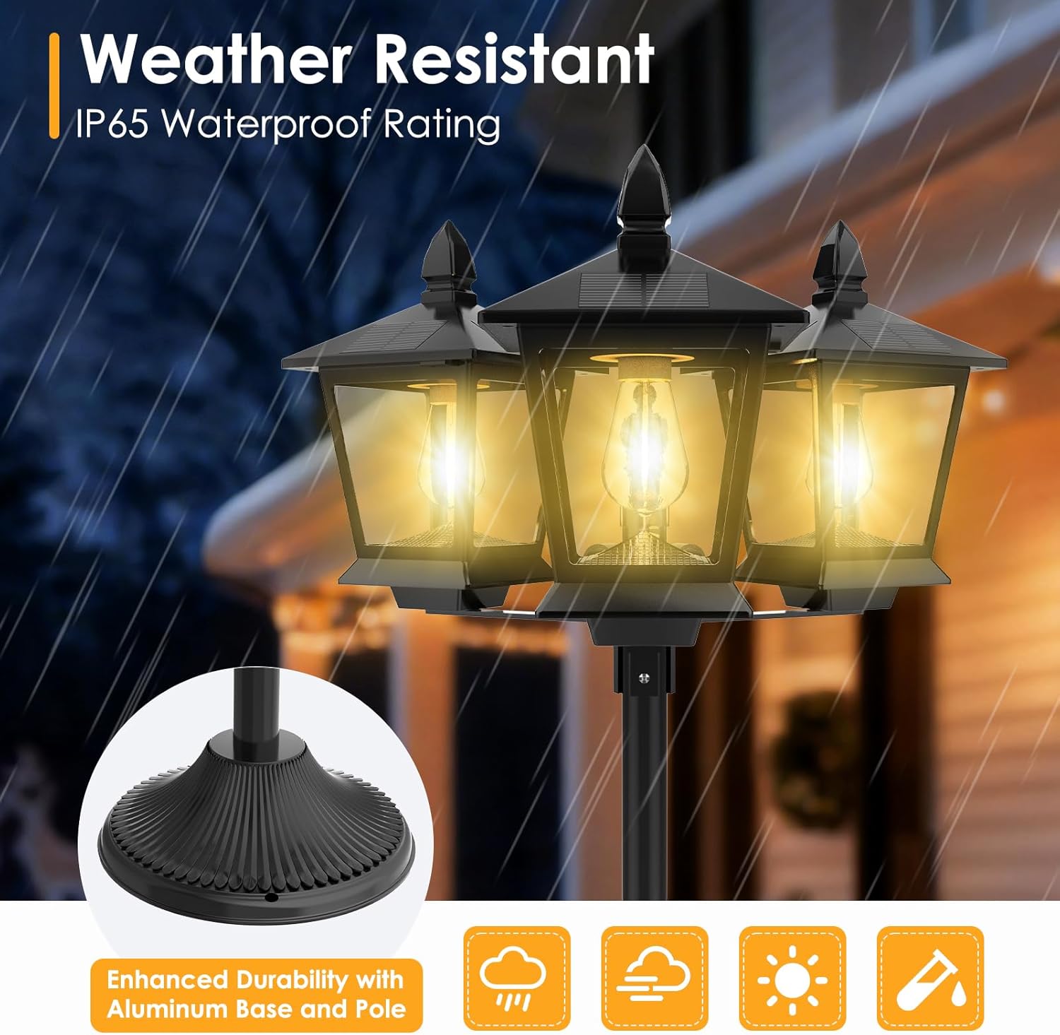 3-Head Solar Lamp Post Light, 73" Outdoor Post Lights, Solar Post Lights Outdoor Waterproof for Gardens, Lawns, Driveway, Courtyards, and Swimming Pools