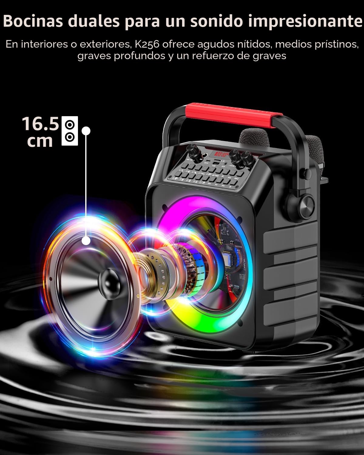 Máquina de Karaoke para adultoscon 2 micrófonos,Altavoz Profesional de Karaoke Bluetooth portátil con Luces LED,para Fiestas,Regalo,al Aire Libre,para TV,DJ.Sostener TF/USB/TWS/Mic/AUX