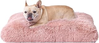 EHEYCIGA Fluffy Dog Crate Bed for Medium Dogs, Plush Faux Fur Pet Crate Pad, Calming Anti Anxiety Medium Pet Bed, Washable Soft Warm Dog Mat with Non-Slip Bottom, Pink