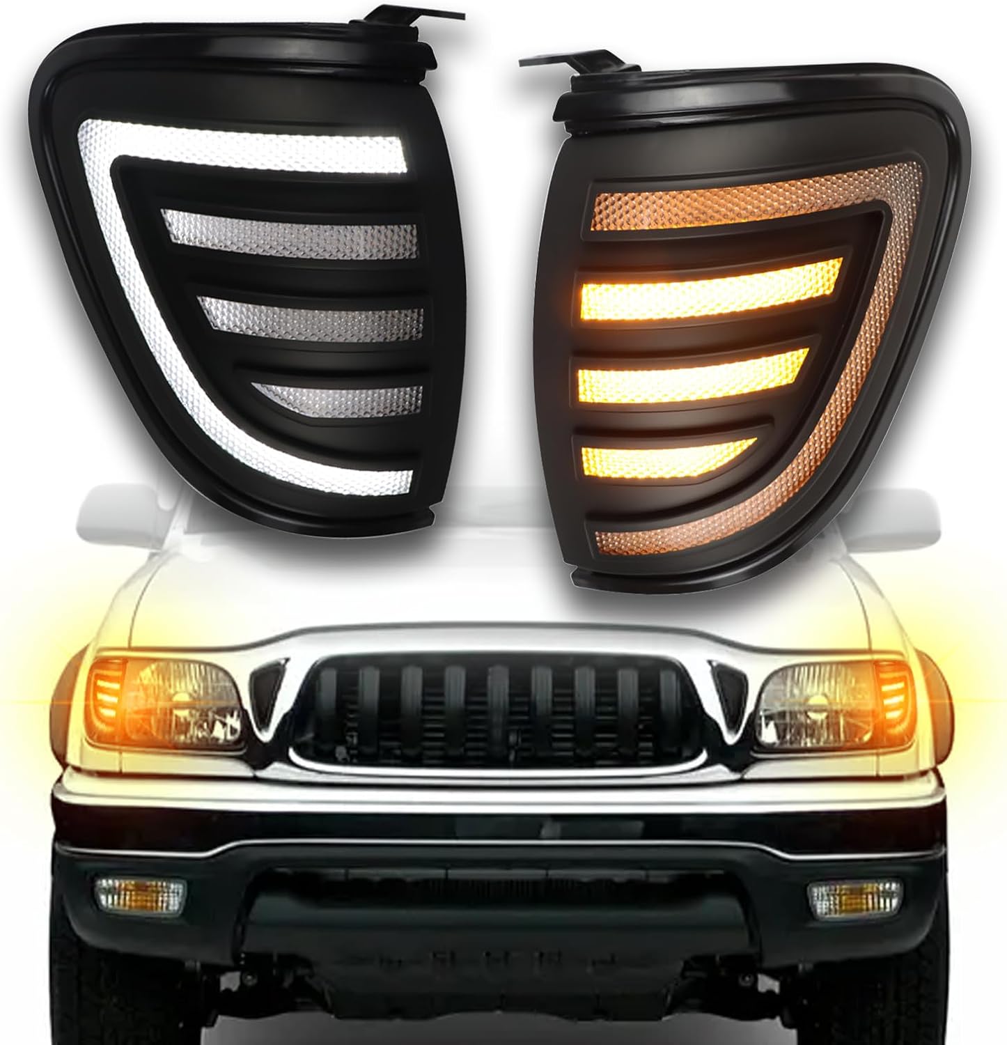LED Front Headlight LED Side Marker Lights Amber Turn Signal Lamp Kit for Toyota Tacoma 2001 2002 2003 2004 Pickup,Smoked Lens Side Bumper Marker Lamps,2pcs