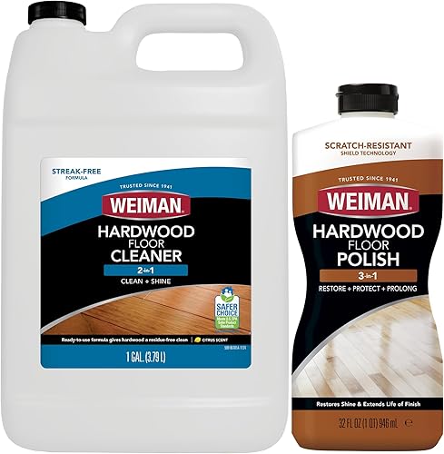 Weiman Limpiador y esmalte de pisos de madera dura limpiador de 128 onzas y esmalte de 32 onzas suelo de madera dura de alto tráfico brillo natural