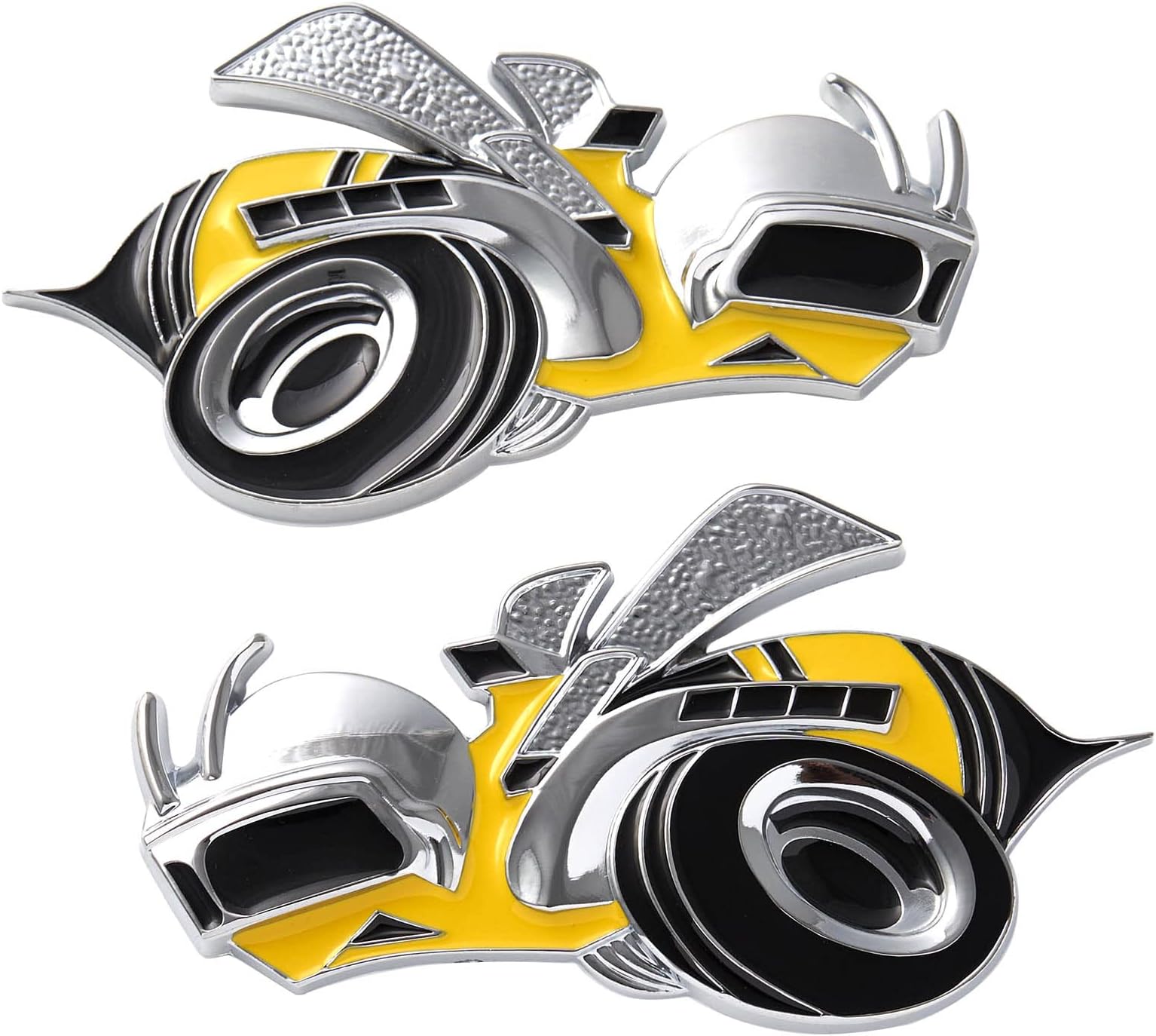 Pair Rumble Bee Super Bee Car Body Fender Side Emblem Rear Trunk Badge Chrome Metal Sticker (Yellow)