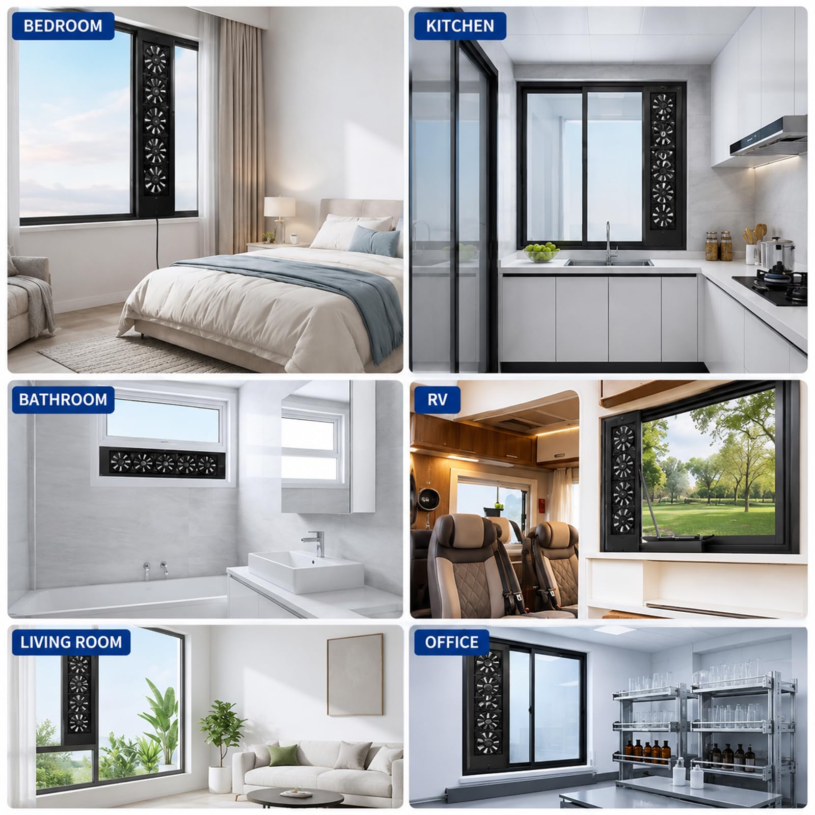 Extrem Leiser Fensterlüfter Mit Ausziehbarem Rahmen, Geräuschpegel Unter 35 Db, Werkzeuglose Montage, Stufenlose Geschwindigkeitsregelung Für Schlafzimmer, Wohnmobil Und Küche black 59*69cm