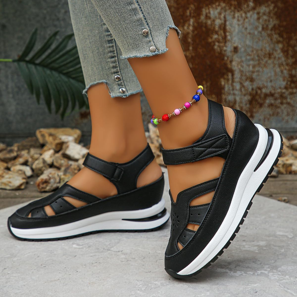 Zapatos ortopédicos para mujer 2026 de verano, plataforma cómoda, hueca, transpirable, zapatos de cuña con puntera cerrada, sandalias deportivas anchas con correa al tobillo, zapatos de vestir para la