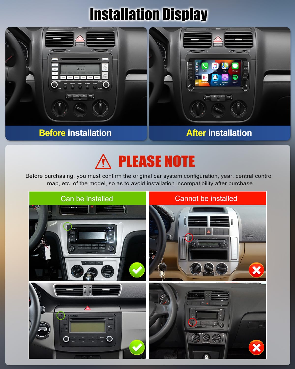 Camecho 2G+64G Radio Android 13 VW Golf Ships 7 Pollici - Dettaglio