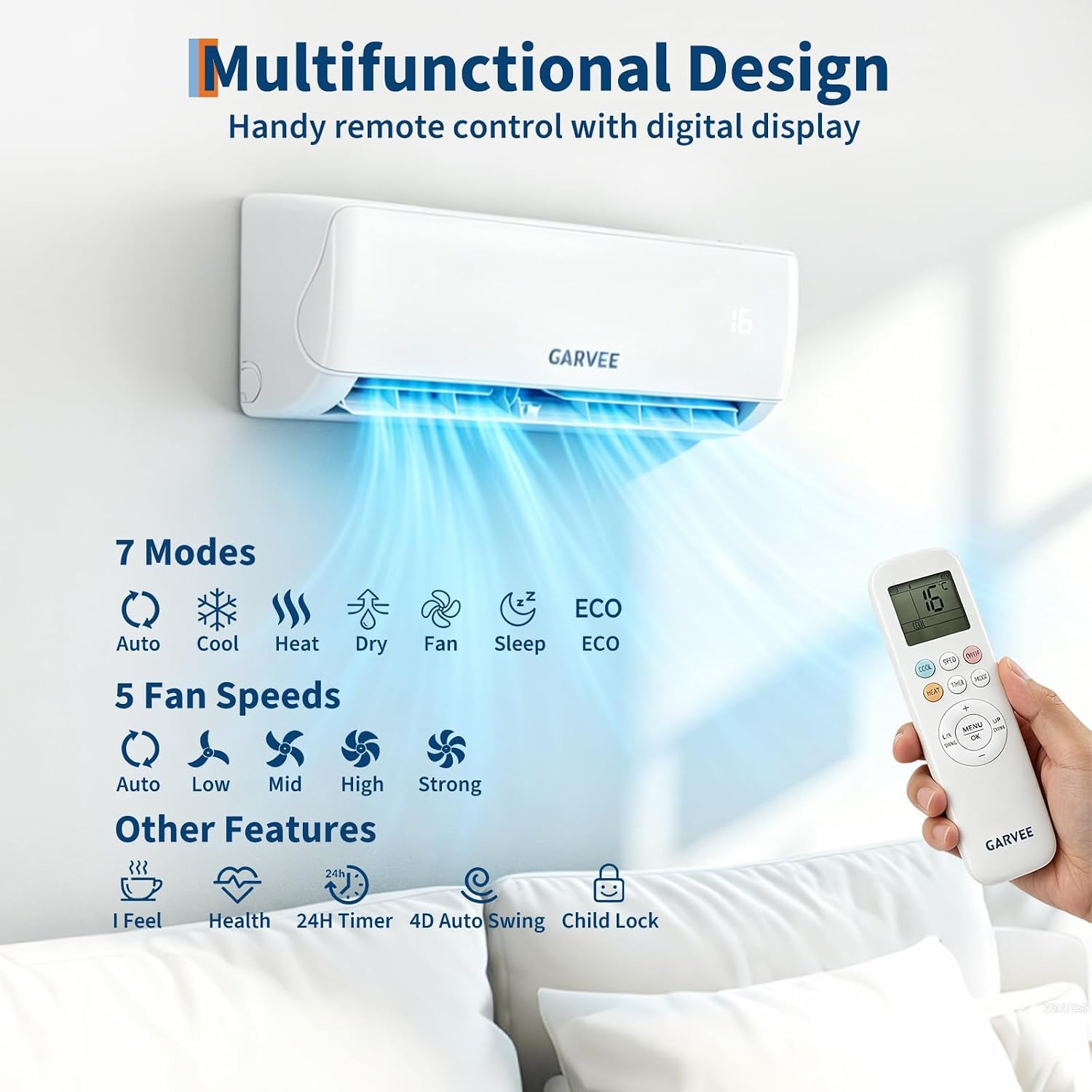 Condizionatore Inverter, Silenzioso 52 Db(A) Raffreddamento & Riscaldamento R32, Climatizzatore Monosplit 9000 BTU, Split Condizionatore Con App Wifi Timer, Ideale Climatizzatore Basso Consumo