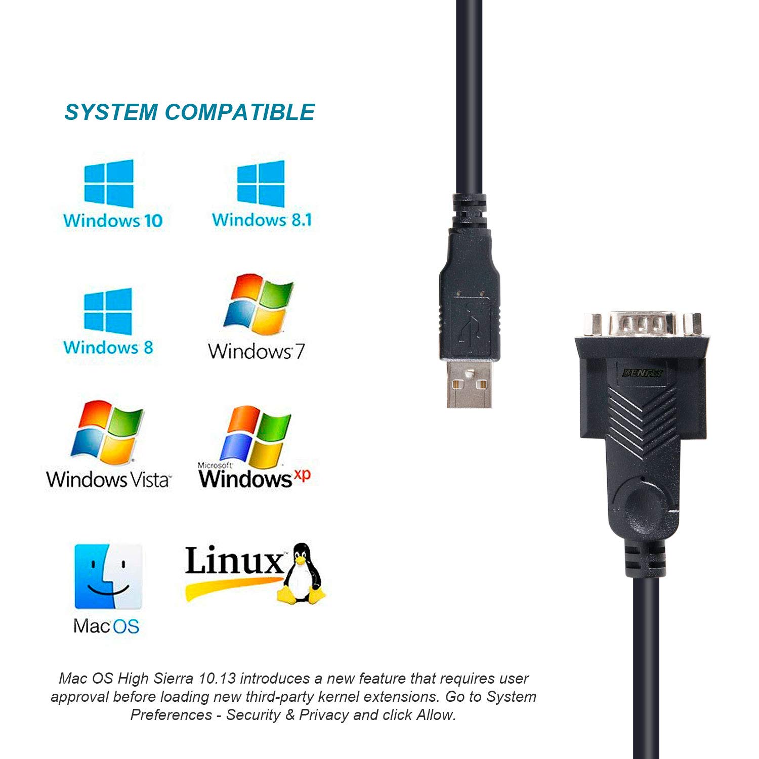 USB to Serial Adapter, Benfei 6 Feet USB to RS232 Male (9pin) DB9