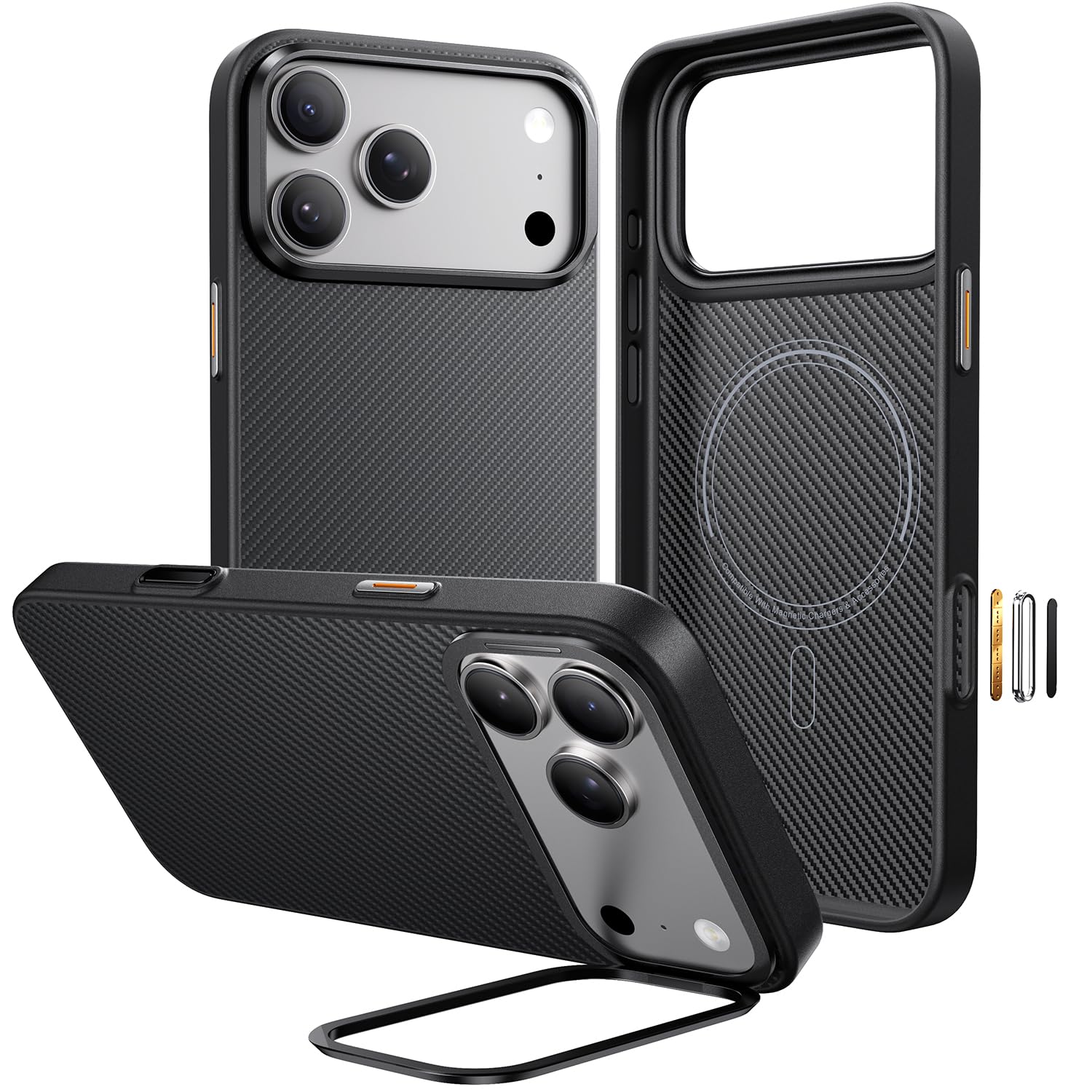 Coque en carbone iPhone 17 Pro Max antichoc Magsafe avec support de visionnage - 8