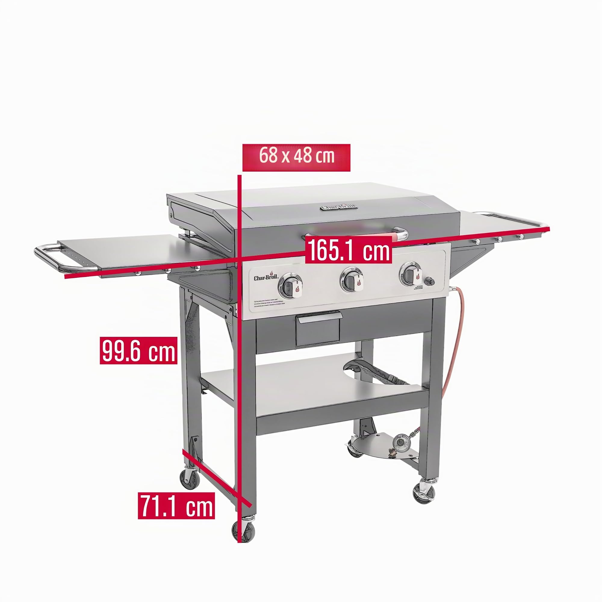 Char-Broil Griddle 3400 Barbecue à Gaz, Plaque en Fonte 48 x 68 cm, Bac de Récupération des Graisses et de l'eau, Allumage Électronique