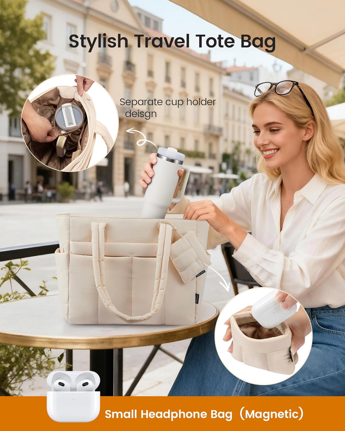 LOVEVOOK Puffer Tote Bag for Women Quilted Work Tote Handbags with Zipper 15.6 inch Teacher Nurse Bags for Office - Image 5