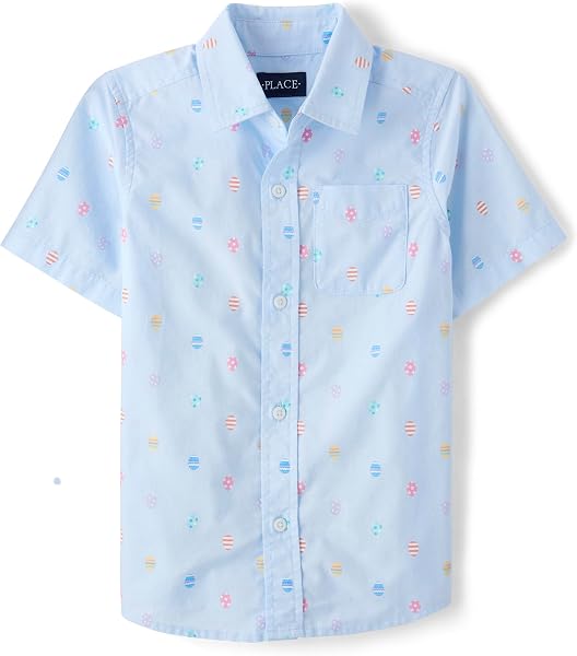 The Children's Place,Short Sleeve Button Down Shirt,Mellow Aqua,Medium (7/8) - 2