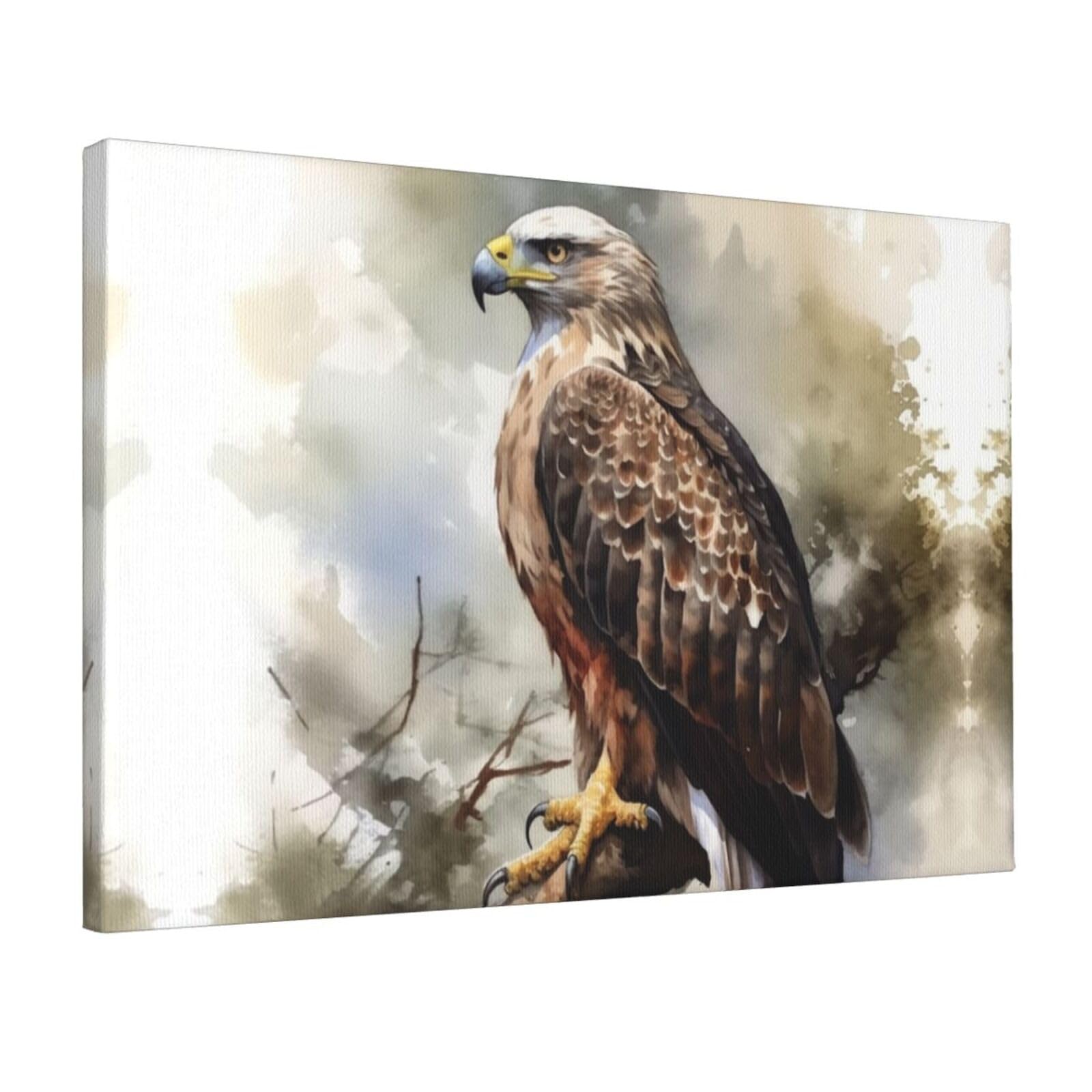 Fodpand Watercolor Of Hawk Sitting In The Tree Unframed Canvas Wall Art,Modern Posters Print Wall Decor Canvas Oil Painting For Bedroom Living Room Bathroom Wall Hanging Artwork Ready To Hang 12"X18"