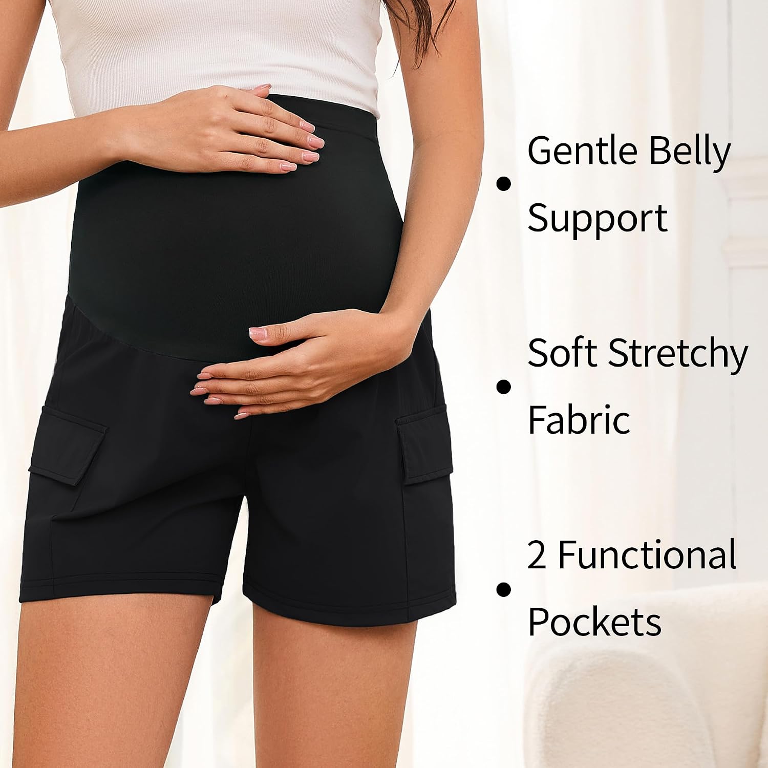 AMPOSH Women's Maternity Quick-Dry Shorts – Stretchy High-Rise Pregnancy Shorts with Pockets