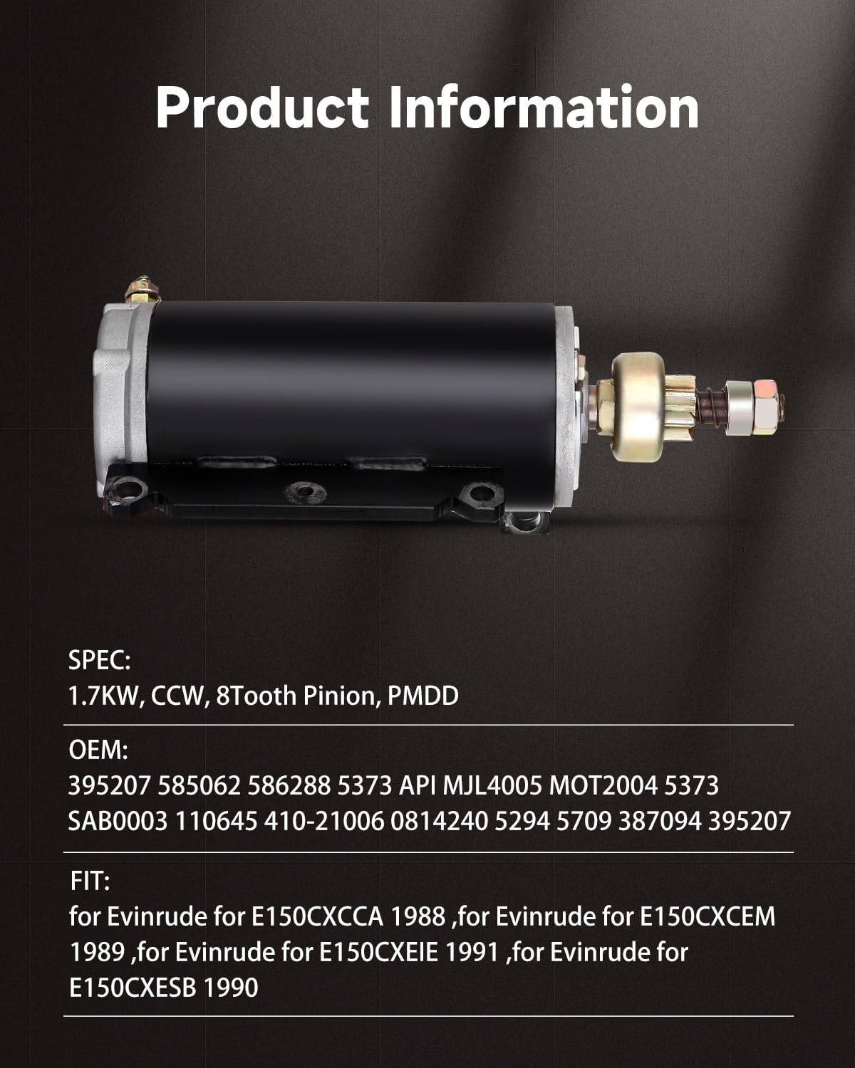 OCPTY Starter Fit for Omc for Johnson for Evinrude Marine 150-235 Hp,Outboard E150 E155 E175 E185 E200, E225 E235,150 155 175 185 200 Hp,225 235 Hp,395207, 585062, 586288