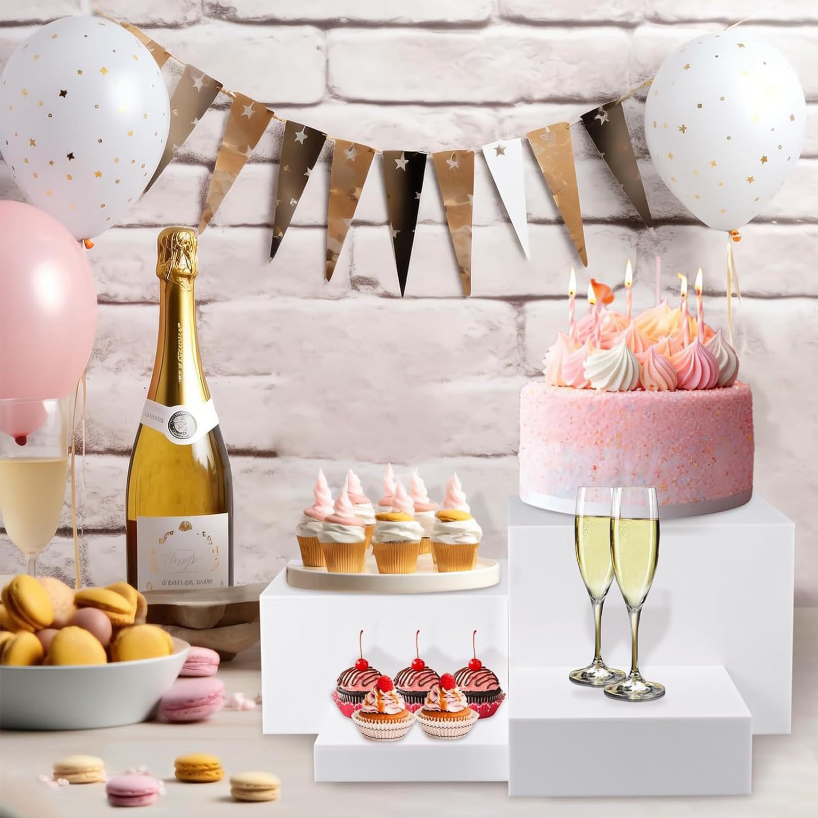 Lot de 6 Présentoirs de Buffet et Apéritif en Acrylique, 3/4/5/6/7/8 Pouces Boxes de Présentation Alimentaire Blanches pour Gâteaux, Desserts, Pâtisseries, Bijoux, Mariages