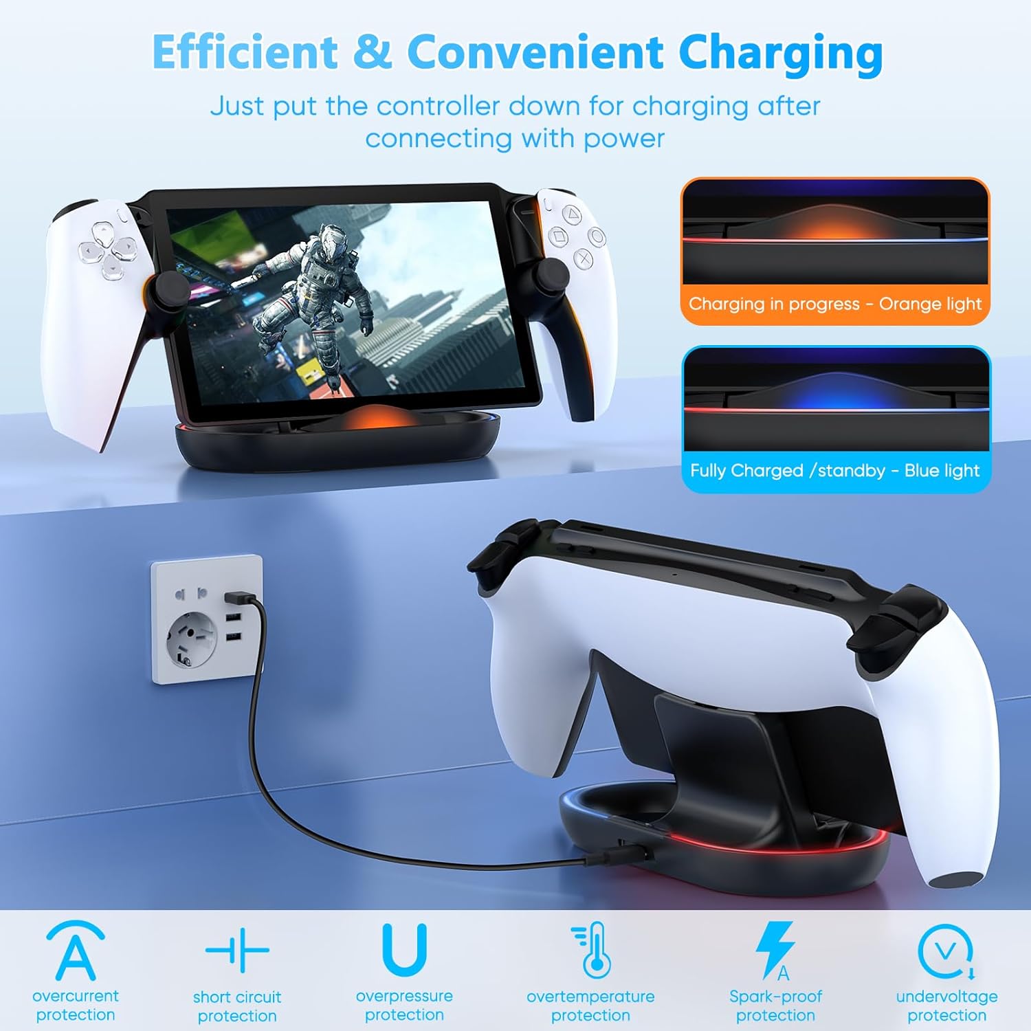 FASTSNAIL Charging Stand for PS Portal Compatible with Hard/Soft Cover, RGB Charge Station for TPU/EVA/Silicone Protective Case When Charging, Charge Holder for PlayStation 5 Portal (Black) - Image 5