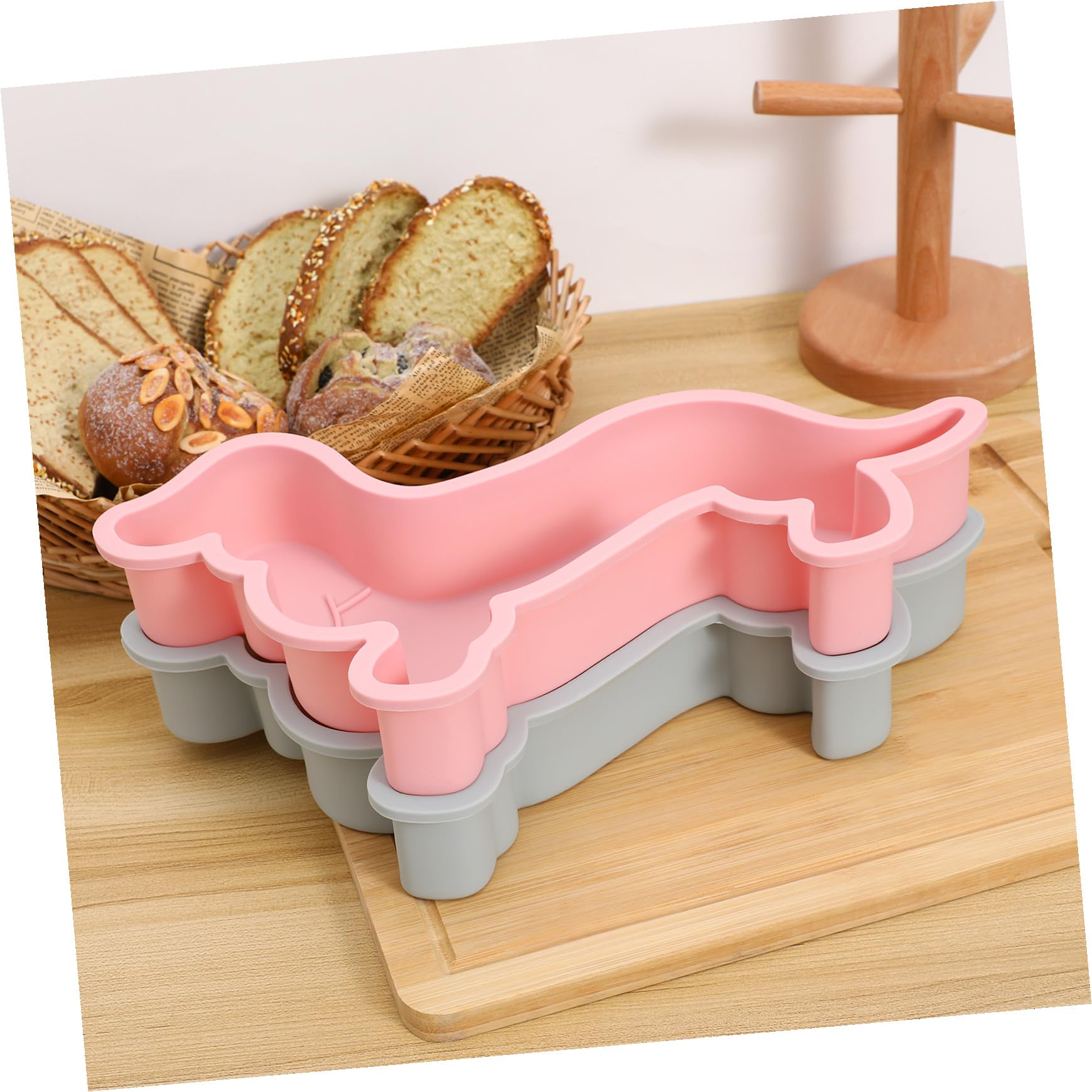 2 Moldes de Silicona Antiadherentes para Chocolate y Pasteles Forma de Perro, Ligeros y Resistentes para Cocina y Cumpleaños, Pack de 2 Piezas Rosa