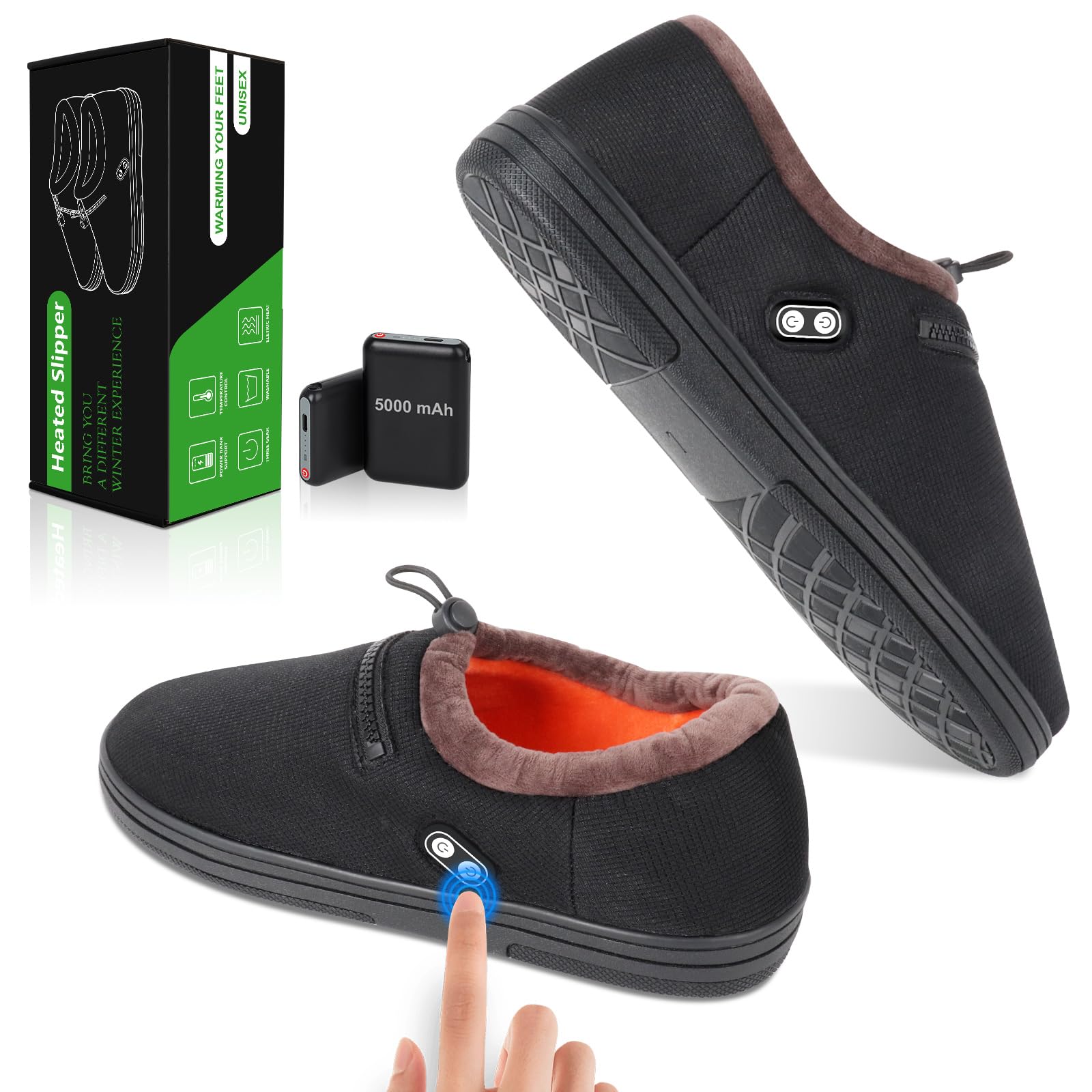 LONG-X Pantofole Riscaldate Elettriche Invernali - Termiche, Taglia 39-41, Nero