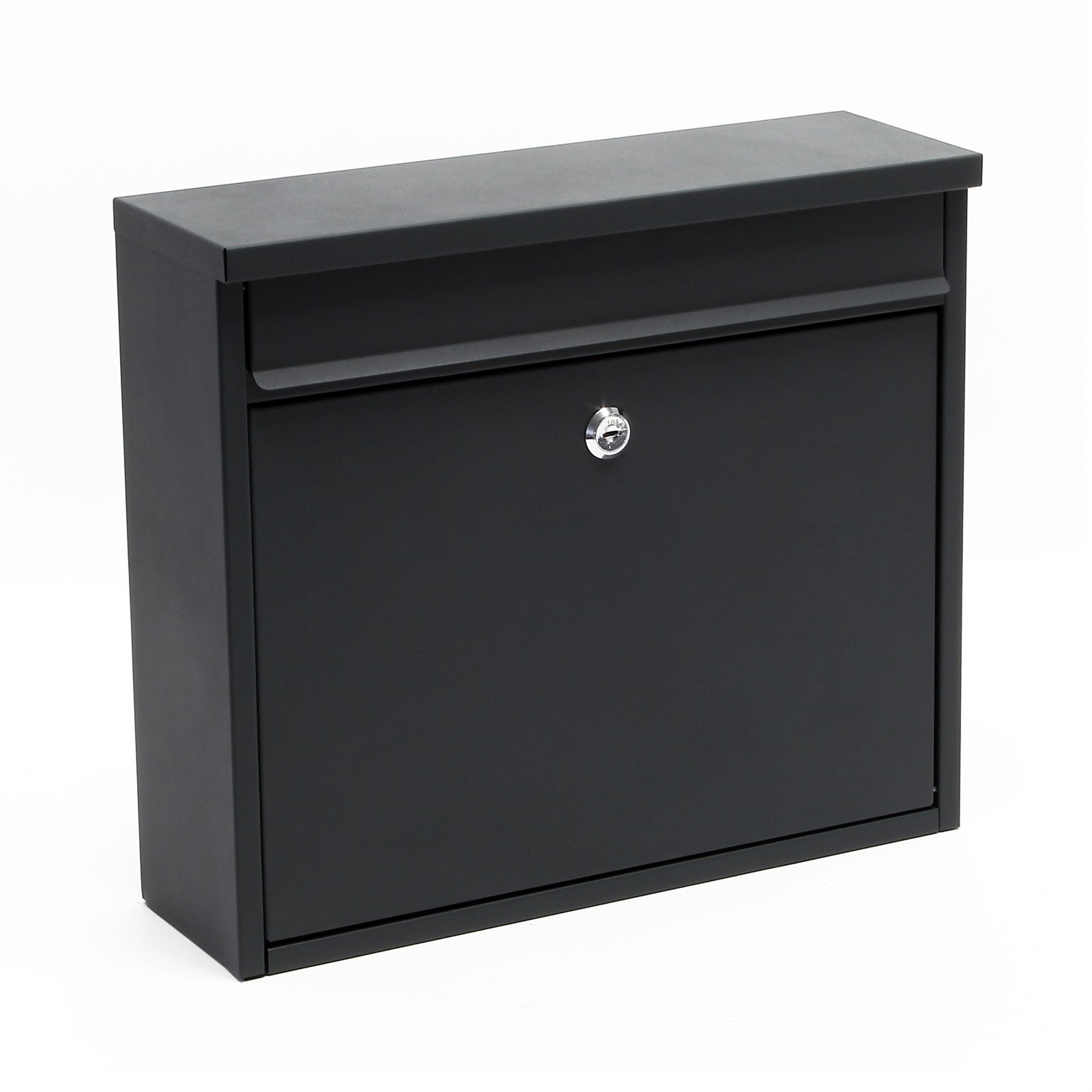 Wiltec Boîte aux Lettres Murale ou sur Pied V13, Verrouillable, Gris Anthracite, Acier galvanisé, 360 x 105 x 315 mm, Fente et clapet pour courrier