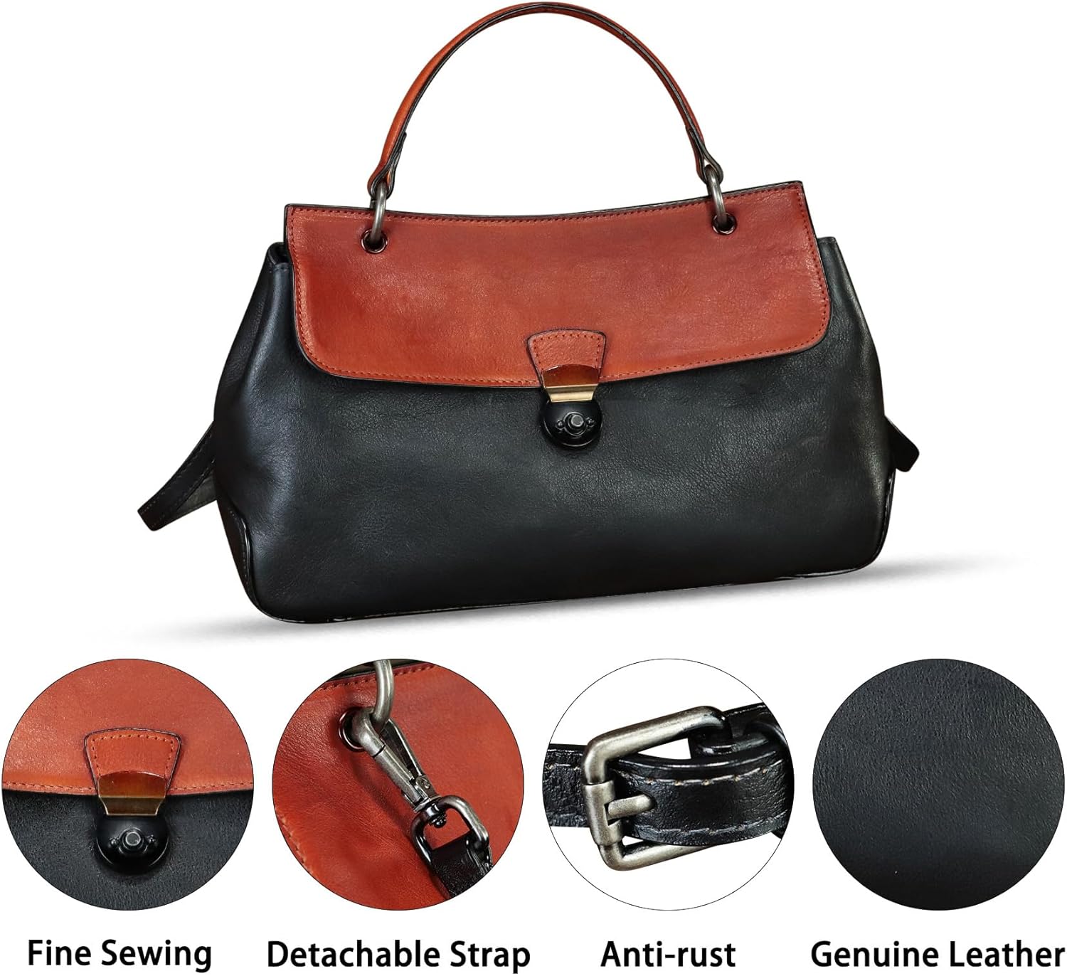 Genuine Leather Purses and Handbags for Women Vintage Leather Satchel Bags Shoulder Bag Crossbody with Strap | Genuine Leather, Vintage, Leather, with Strap - Image 4