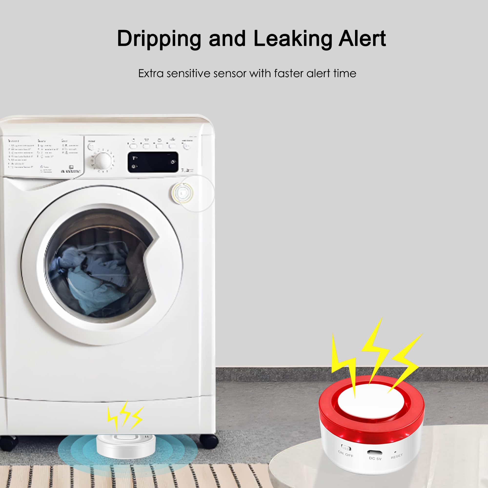 Détecteur de fuite d'eau Wi-Fi : alarme intelligente pour la maison avec notification d'application, 1 station de base 2,4 GHz + 3 capteurs d'eau, alarme d'eau 100 dB pour cave, cuisine, salle de bain