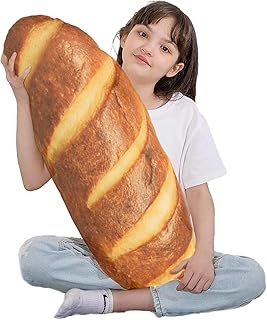 Bread Pillow,3D Simulation Bread Food Plush,Giant Bread Pillow for Kids Adult，Lumbar Baguette Back Cushion，Funny Food Plush Stuffed Toy (15.7 inch)