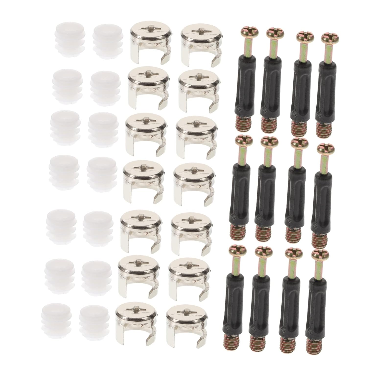 Amosfun 100 Sets 3-in-1 Furniture Connectors Fittings and Pre-Insertion Dowels Bolt Nuts for Easy Assembly in Cabinets and Furniture Projects