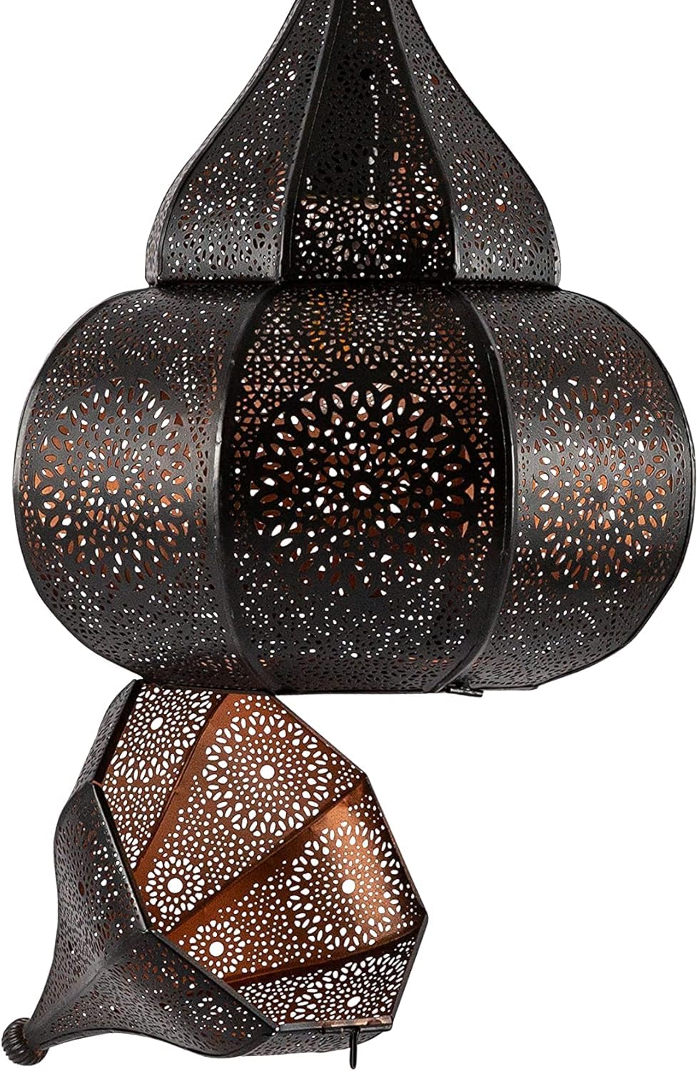 Orientalische Lampe Pendelleuchte Lunar Schwarz 40cm E27 Lampenfassung | Marokkanische Ramadan Hängeleuchte Leuchte aus Marokko | Orient Lampen für Wohnzimmer Küche oder Hängend über den Esstisch