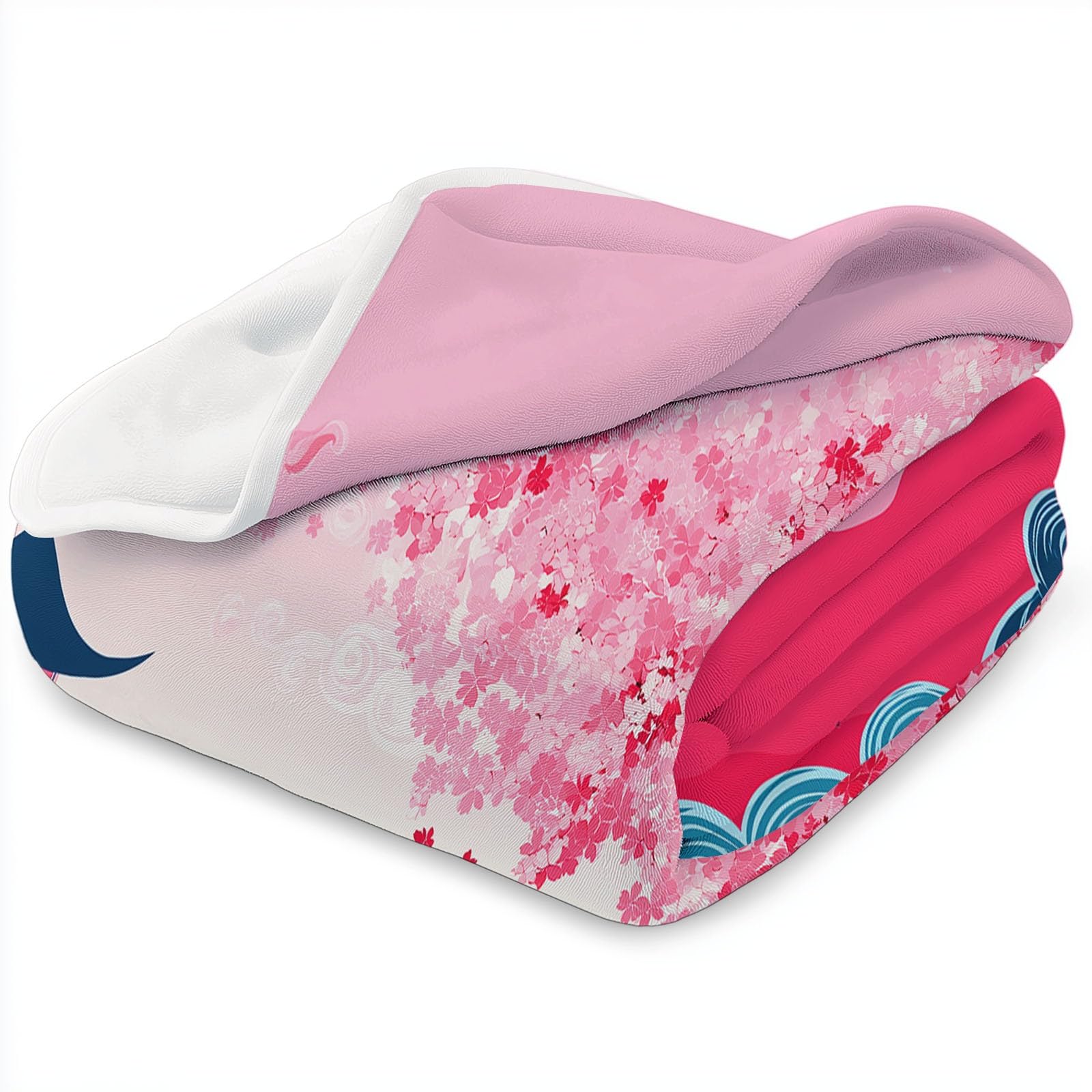 Flanelowy koc polarowy Rośliny Kwiaty Wiśni Elegancja Polar Pled, narzuta na sofę Wygodny podwójny koc na łóżko 2-osobowy koc zimowy w kratę, 220 x 240 cm różowy