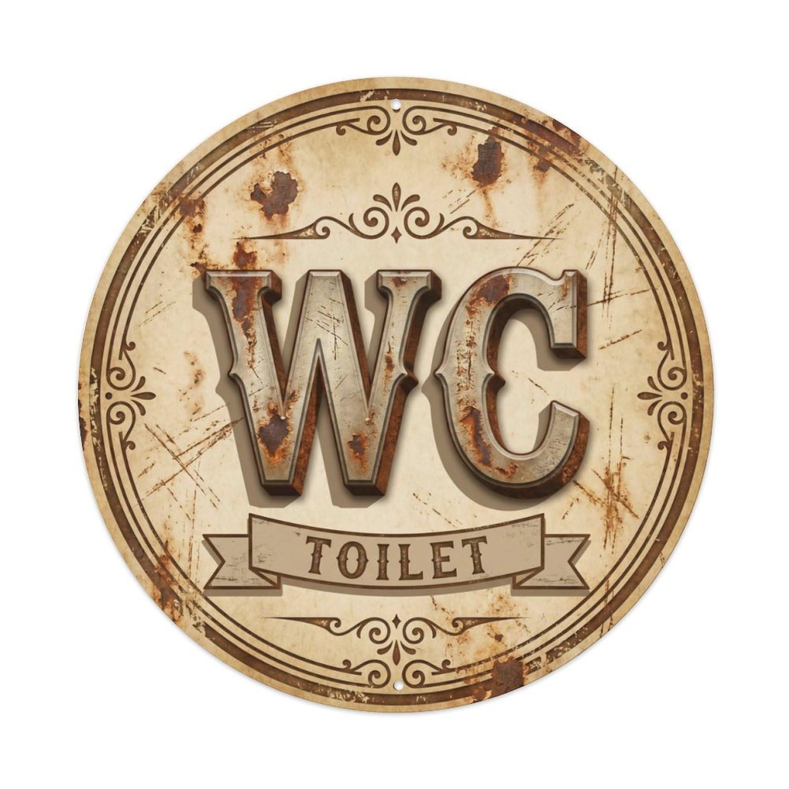 Toilet （WC） Homestead Emblem Metal Tin Sign Plaque Wall Decor for Cafe, Club Bar, Office, Home Garden Round Metal Poster 8x8Inch
