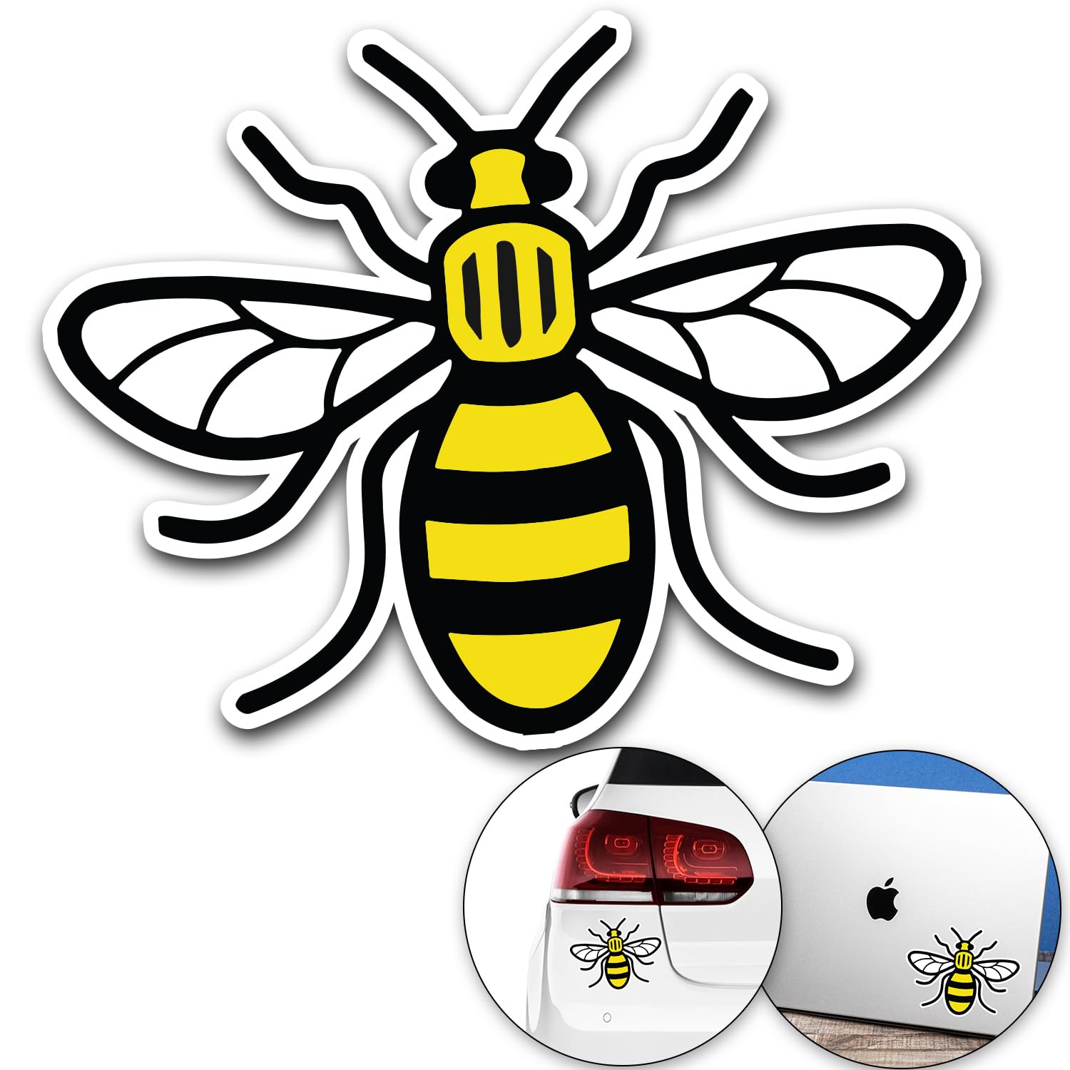 Made in Manchester Bee Sticker | Manchester Worker Bee Car Bumper Sticker Decal Vinyl 12 x 12 cm | Proud to be Mancunian Sticker for Car, Van, Laptop, Bedroom, Window (13 x 10cm)