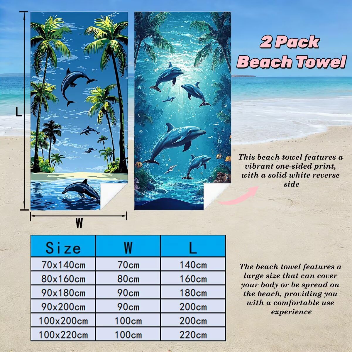 Ręcznik plażowy XXL, 100 x 200 cm, zestaw 2 szt., z mikrofibry, ręcznik plażowy, morze, szybkoschnący, do sauny, fitness, bez piasku, ręcznik plażowy, do sauny, duży ręcznik kąpielowy, prezent dla