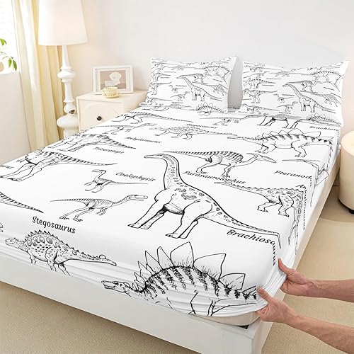 Miniatura 7 de Erosebridal Juego de ropa de cama de dinosaurio para niños, adolescentes, sábanas de animales antiguos para adultos, sábana bajera ajustable con