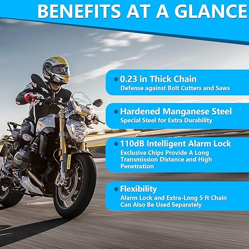 Miniatura 8 de Candado de cadena para bicicleta resistente con alarma de 110 dB, cerradura de bicicleta Cerraduras de seguridad antirrobo con 3 llaves para
